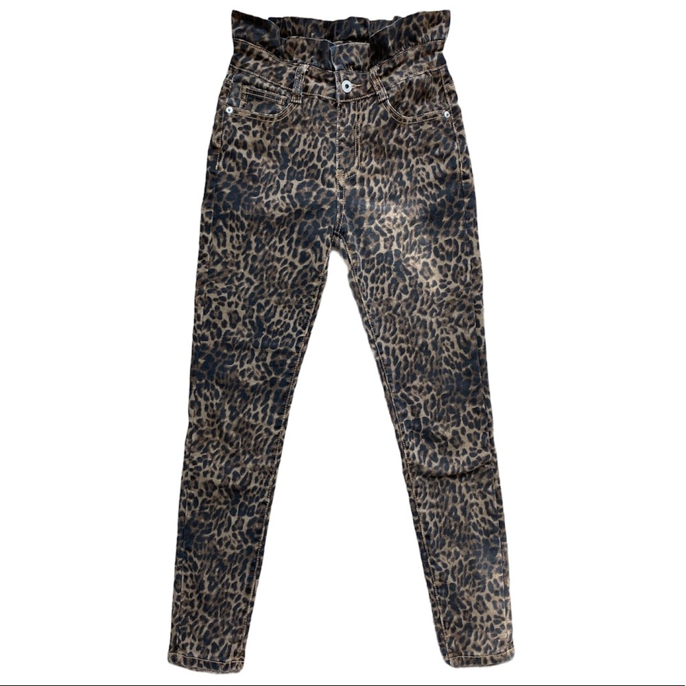 Animal Print High Rise Paperbag Denim Jeans